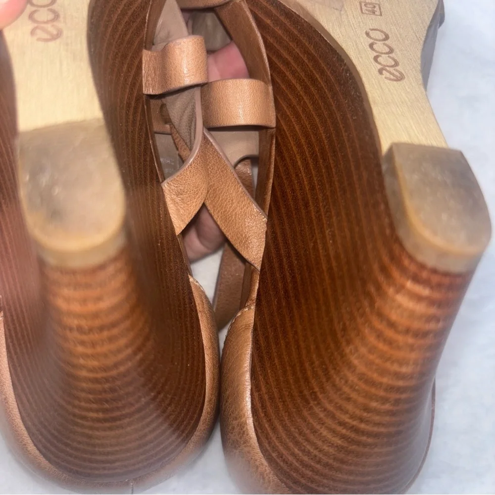 Ecco Kalac Strap‎ Platform Wedge Sandals Womens 40 Tan Floral Leather Open Shoe